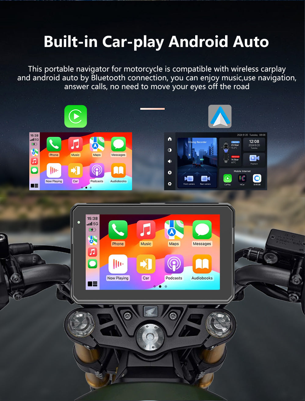 5/7 inch Carplay Motorcycle Wireless CarPlay Android Auto Airplay Display Screen Portable Moto Monitor IPX7