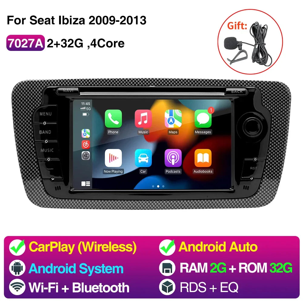 2 Din Car Radio for Seat Ibiza 2009-2013 Audio Multimedia Player CarPlay Android Auto GPS Bluetooth WIFI FM RDS Autoradio