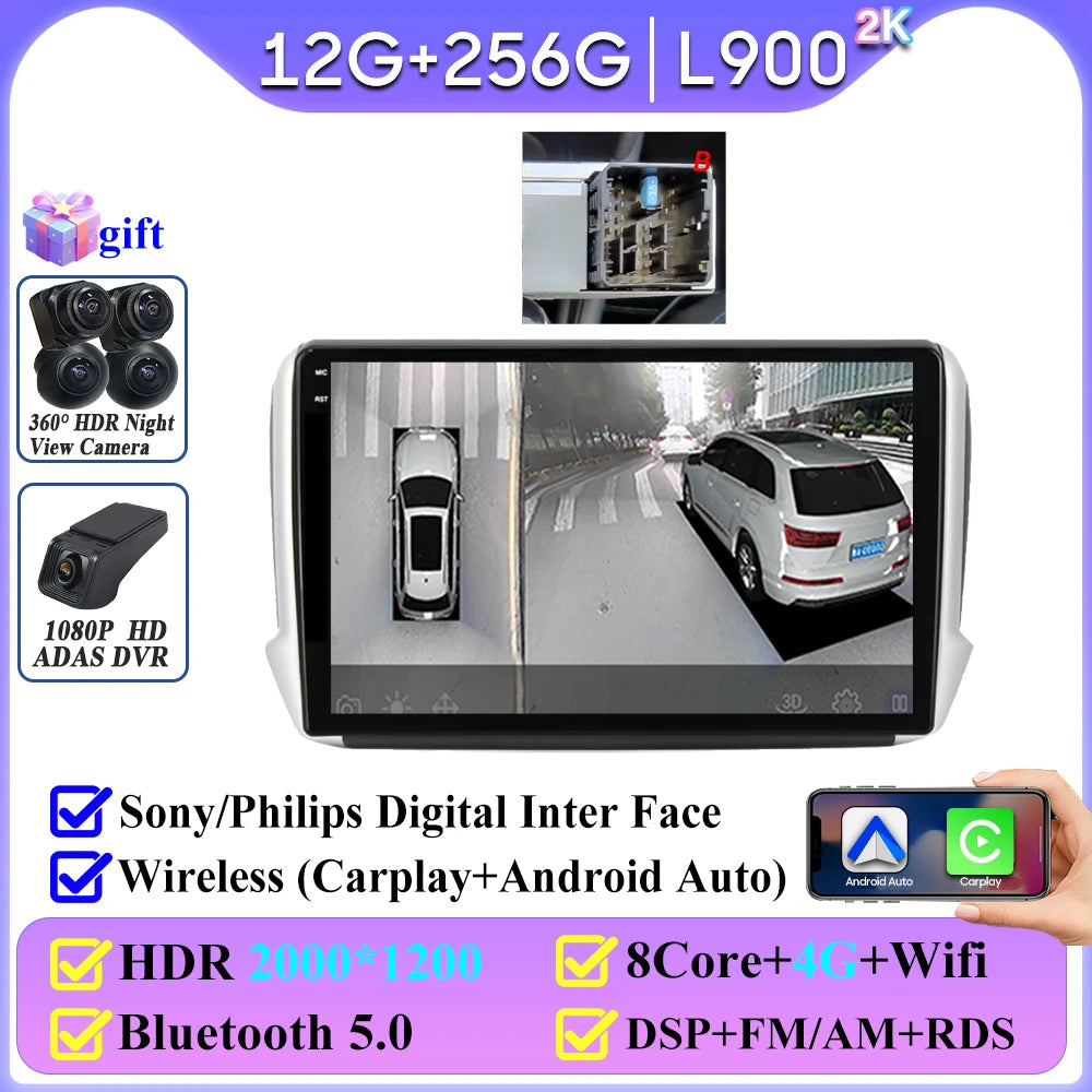 No 2din Android 16 For Peugeot 2008 208 Series 2012 - 2018 Carplay Car Radio Multimedia Player Stereo Video GPS Autoradio DVD 2k