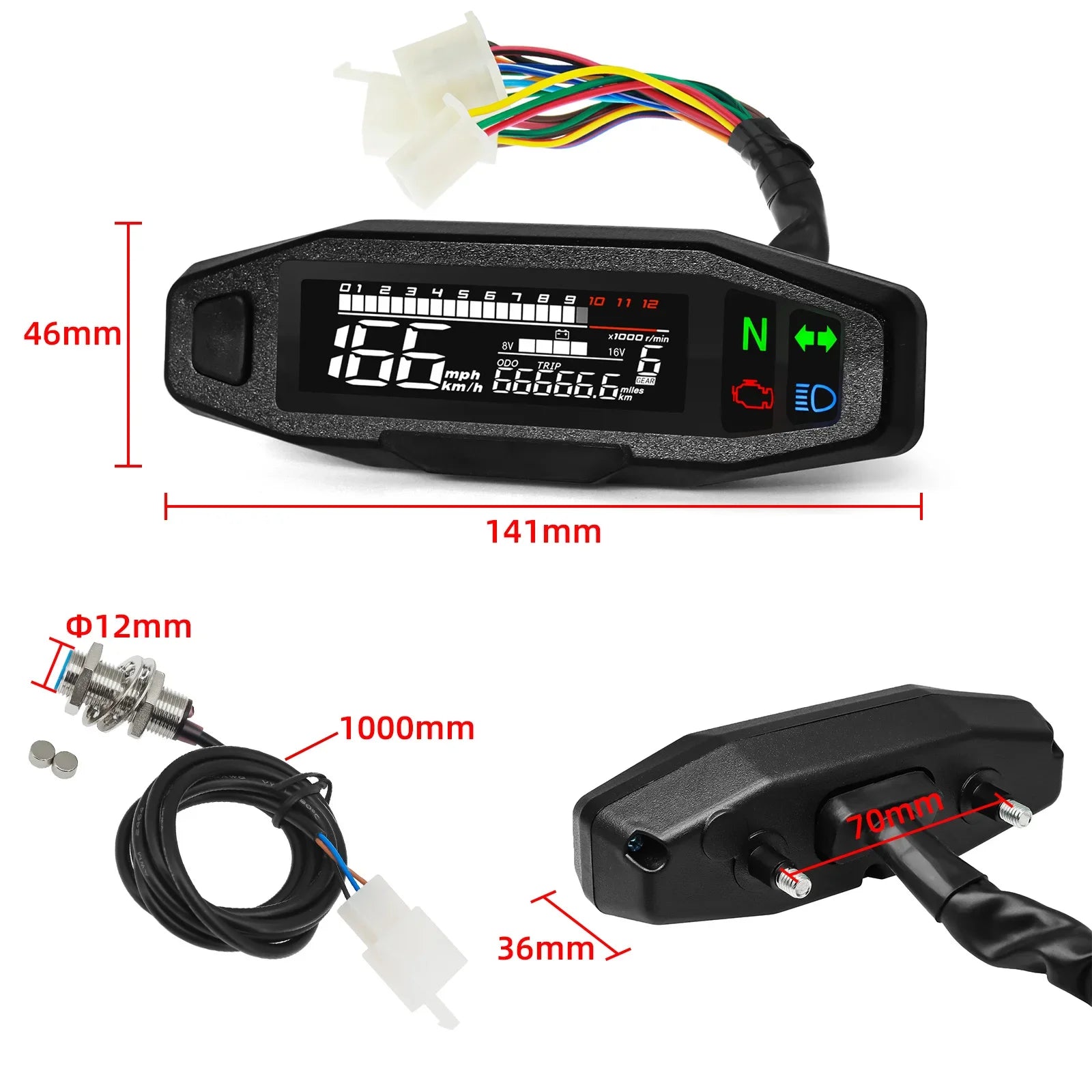 Universal Digital Motorcycle Speedometer Moto Meter Digital Tachometer Odometer Instrument Sensor Speed Gauge Tacho RPM Meter