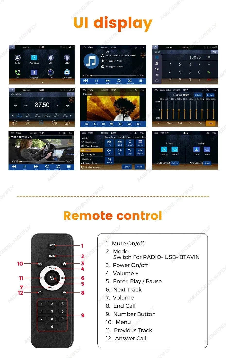 1din Car Play Android Auto Radio Multimedia Video Player 5inch Touch Screen Automotive Intelligent System Rear View Camera Input