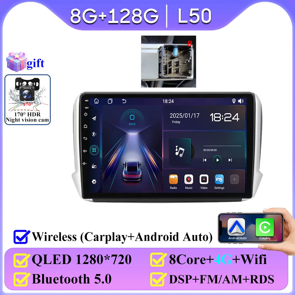 No 2din Android 16 For Peugeot 2008 208 Series 2012 - 2018 Carplay Car Radio Multimedia Player Stereo Video GPS Autoradio DVD 2k