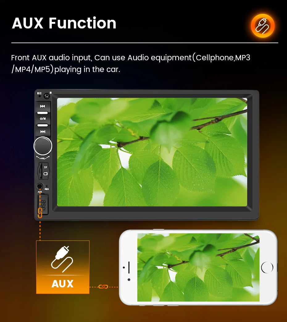 2DIN 7inch Touchscreen Car Radio With CarPlay Android Auto Rearview Camera Multimedia Video Player Supporting BT AUX FM/AM USB