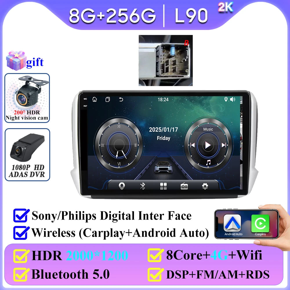 No 2din Android 16 For Peugeot 2008 208 Series 2012 - 2018 Carplay Car Radio Multimedia Player Stereo Video GPS Autoradio DVD 2k