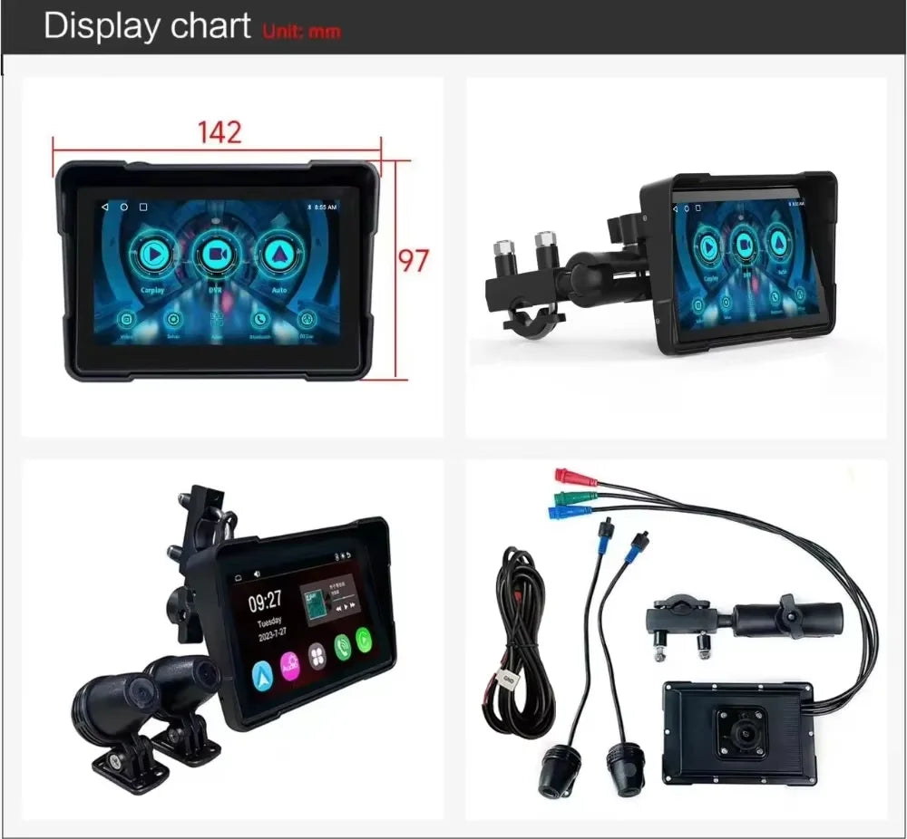 Wireless CarPlay Moto 5 inch Portable Digital Motorcycle Dashboard GPS Navigation Display Screen Android Auto Monitor