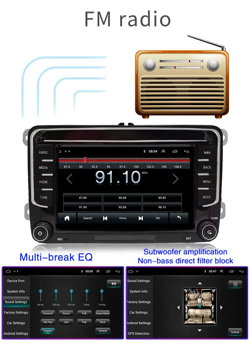 Carplay 2 Din Android 12 Car Radio GPS For VW  Volkswagen Skoda Octavia golf 5 6 touran passat B6 polo Jetta 2Din Radio