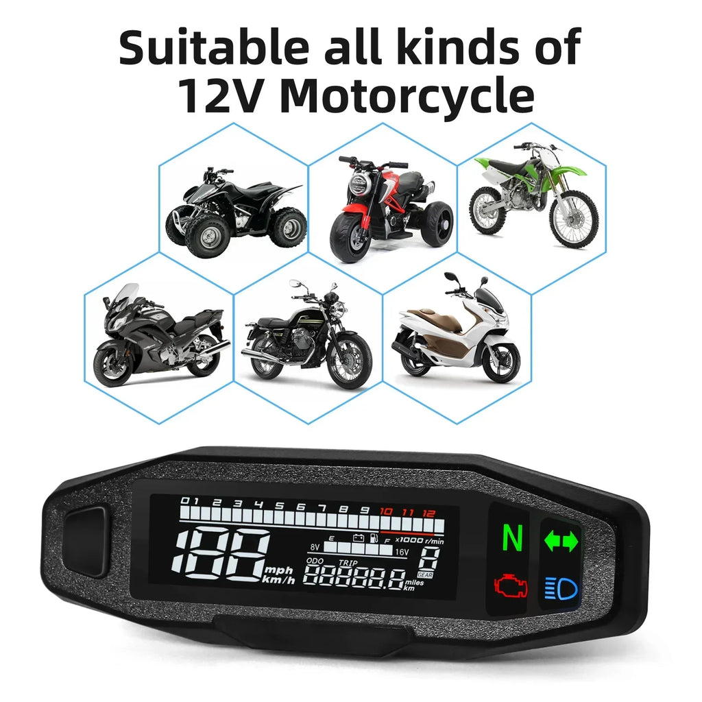Universal Digital Motorcycle Speedometer Moto Meter Digital Tachometer Odometer Instrument Sensor Speed Gauge Tacho RPM Meter