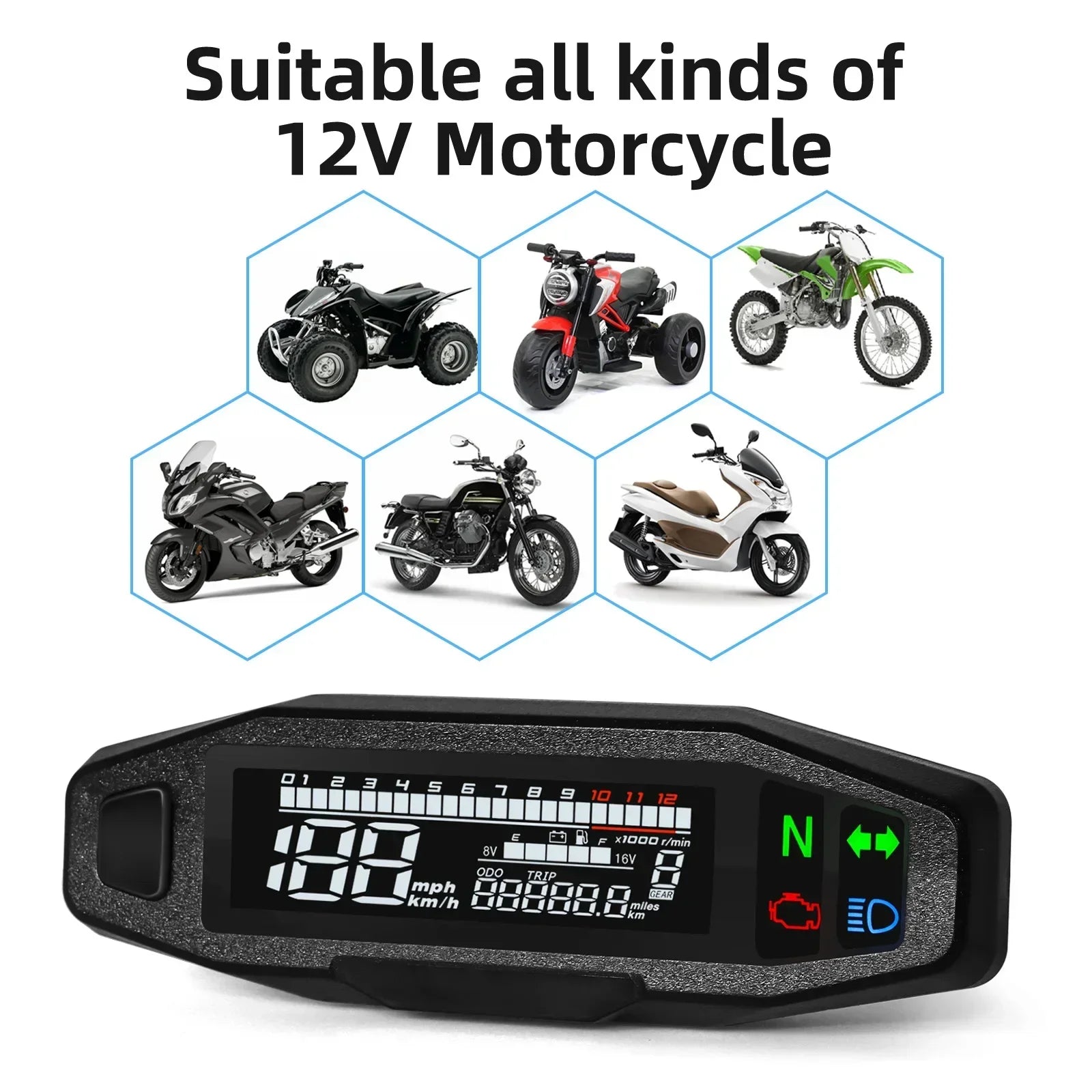 Universal Digital Motorcycle Speedometer Moto Meter Digital Tachometer Odometer Instrument Sensor Speed Gauge Tacho RPM Meter