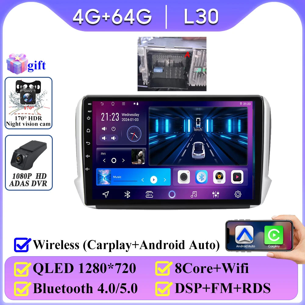 No 2din Android 16 For Peugeot 2008 208 Series 2012 - 2018 Carplay Car Radio Multimedia Player Stereo Video GPS Autoradio DVD 2k