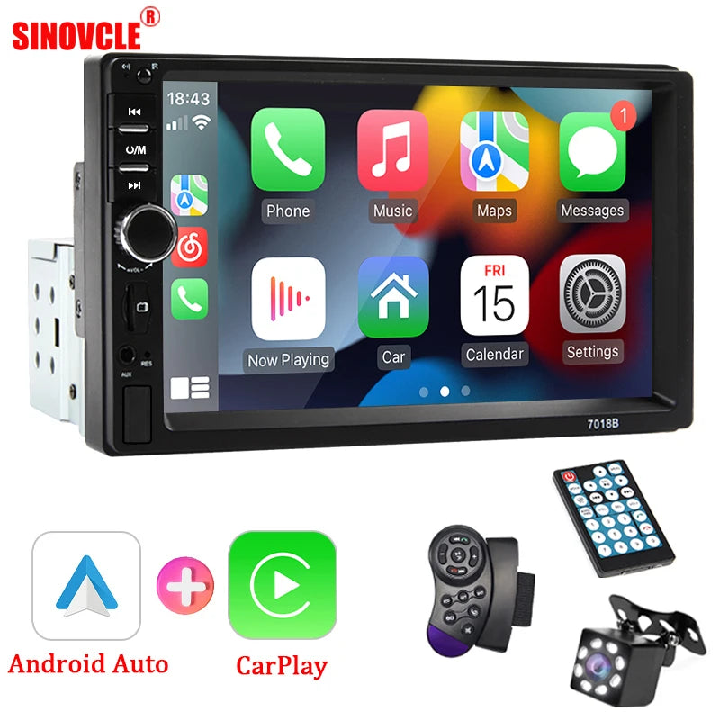 Car Radio 1 Din 7“ Carplay Android Auto Universal Multimedia Autoradio Player HD Touch Screen FM AUX Input Bluetooth MirrorLink