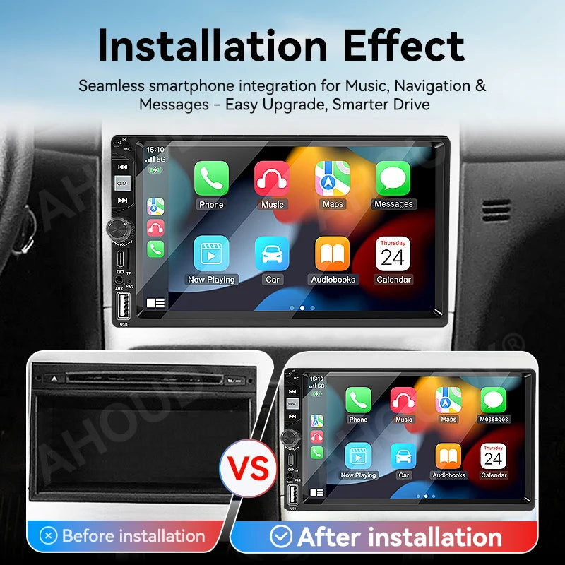 AHOUDY Car Radio 2 Din Wireless Carplay Android Auto 7-Inch HD Touch Screen MP5 Player Mirrorlink 12-LED Reversing Camera BT