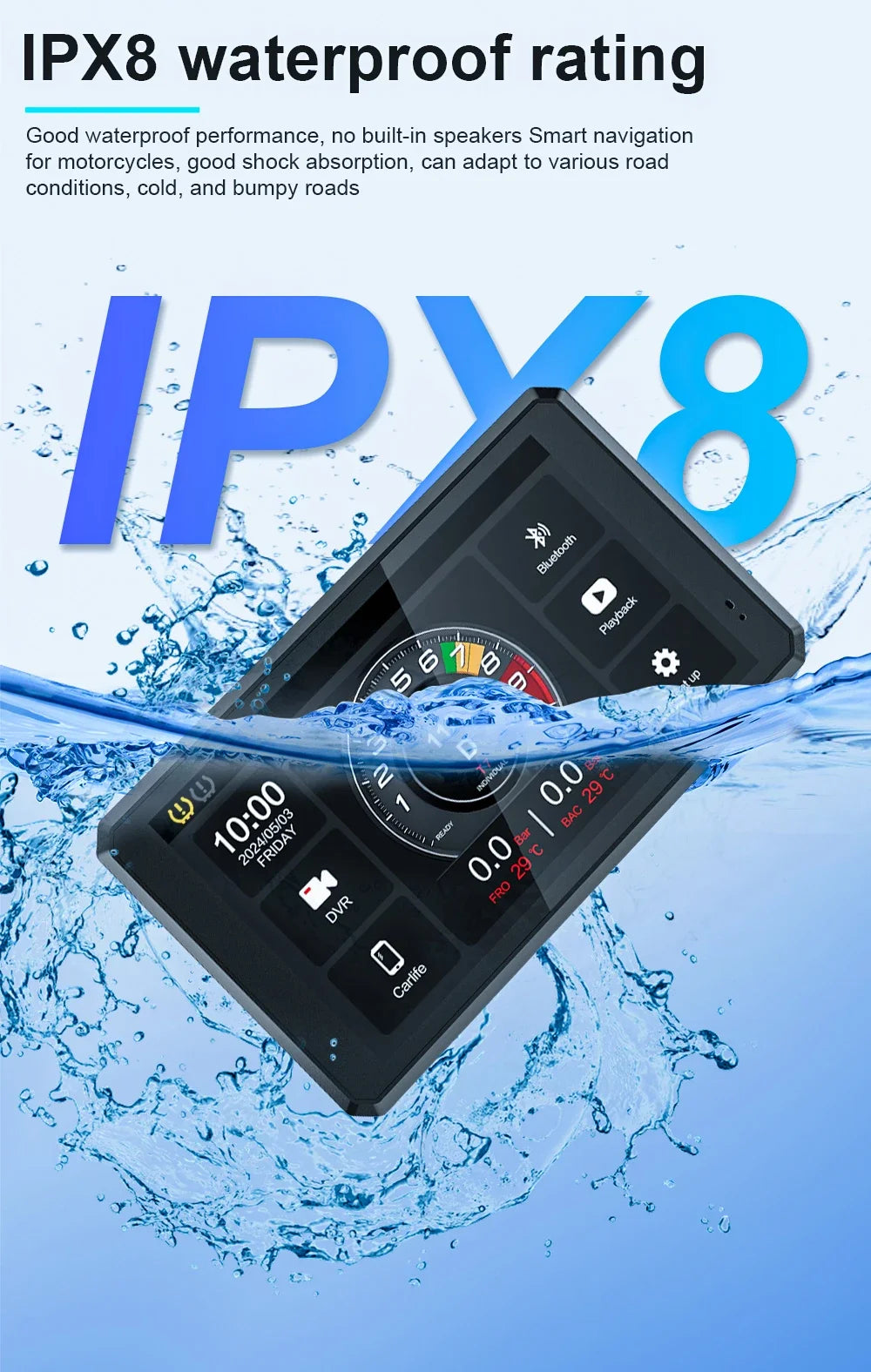 Wireless CarPlay Moto 5 inch Portable Digital Motorcycle Dashboard GPS Navigation Display Screen Android Auto Monitor