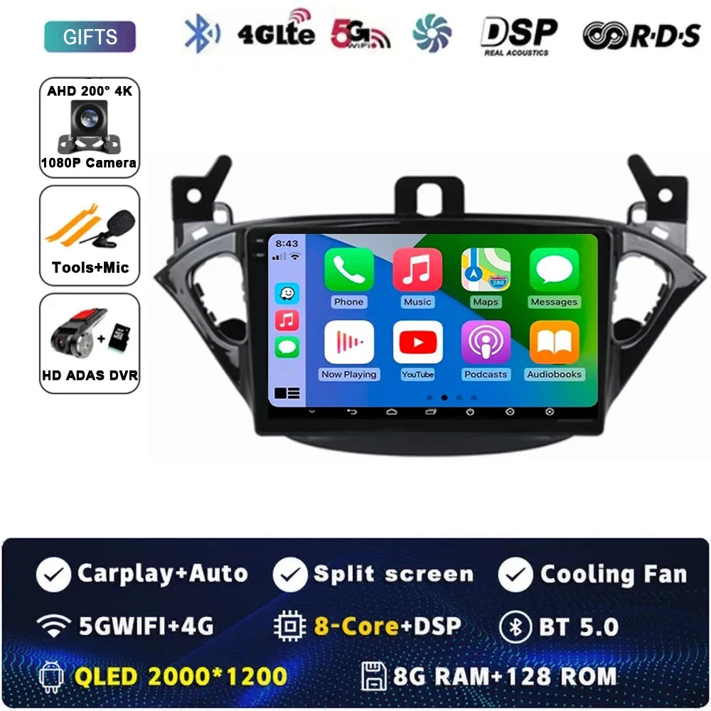 Carplay 2 Din Android 15 Car Radio Audio Multimedia For Opel Corsa E 2014 2015 - 2019 GPS Navigation Auto Stereo Monitor BT WIFI