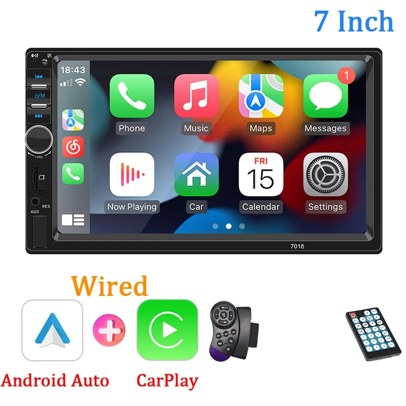 Car Radio 1 Din 7“ Carplay Android Auto Universal Multimedia Autoradio Player HD Touch Screen FM AUX Input Bluetooth MirrorLink
