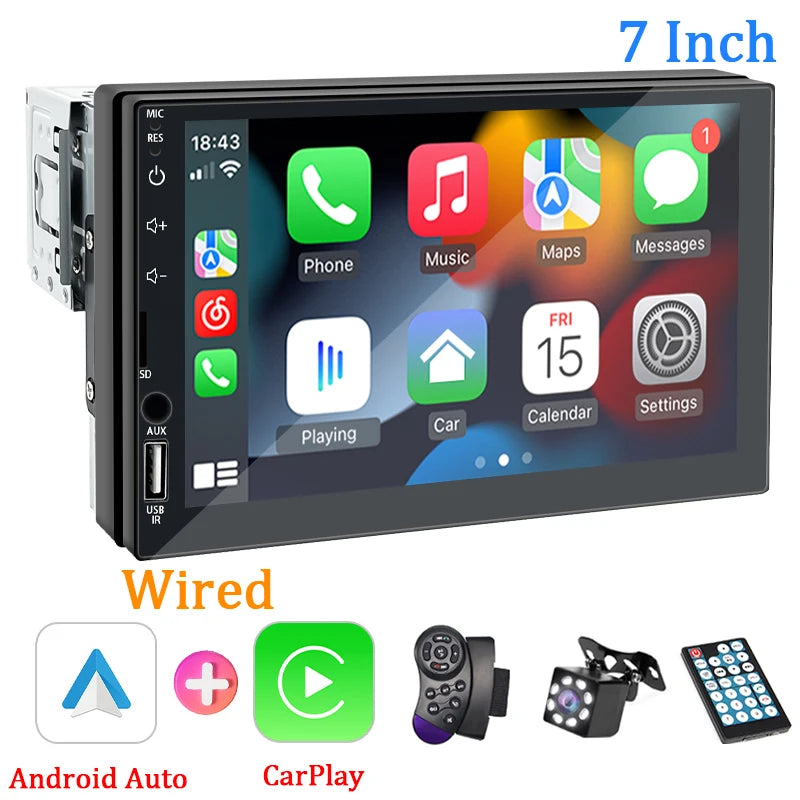 Carplay Car Radio 1 Din Android Auto Multimedia Player HD 7‘’ Touch Screen FM AUX Input Bluetooth MirrorLink Universal Autoradio
