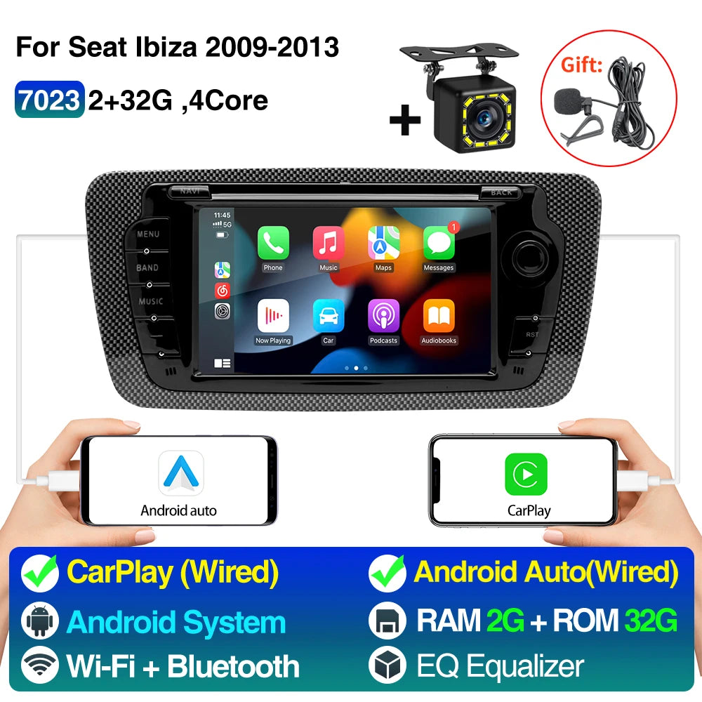 2 Din Car Radio for Seat Ibiza 2009-2013 Audio Multimedia Player CarPlay Android Auto GPS Bluetooth WIFI FM RDS Autoradio