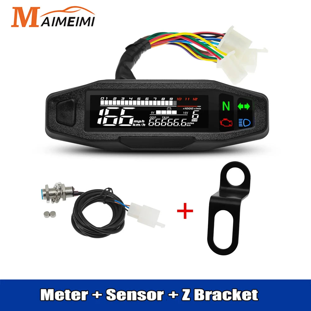 Universal Digital Motorcycle Speedometer Moto Meter Digital Tachometer Odometer Instrument Sensor Speed Gauge Tacho RPM Meter
