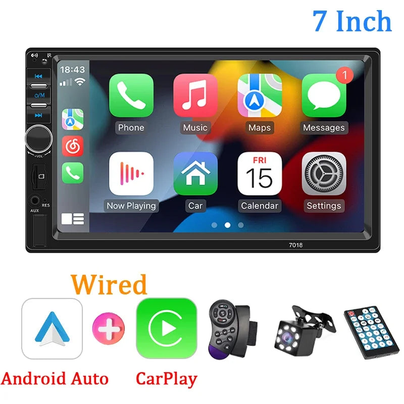Car Radio 1 Din 7“ Carplay Android Auto Universal Multimedia Autoradio Player HD Touch Screen FM AUX Input Bluetooth MirrorLink