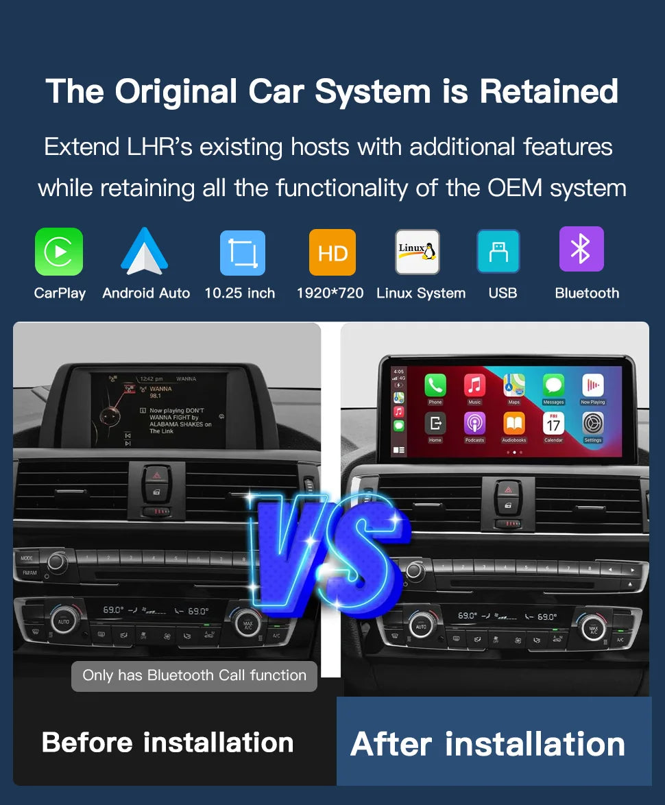 Wireless Carplay Android Auto Car monitor Multimedia for BMW1 2 3 4 5 Series F10/F11/F20/F21/F30/F31/F32/F33/F34/F36 NBT System