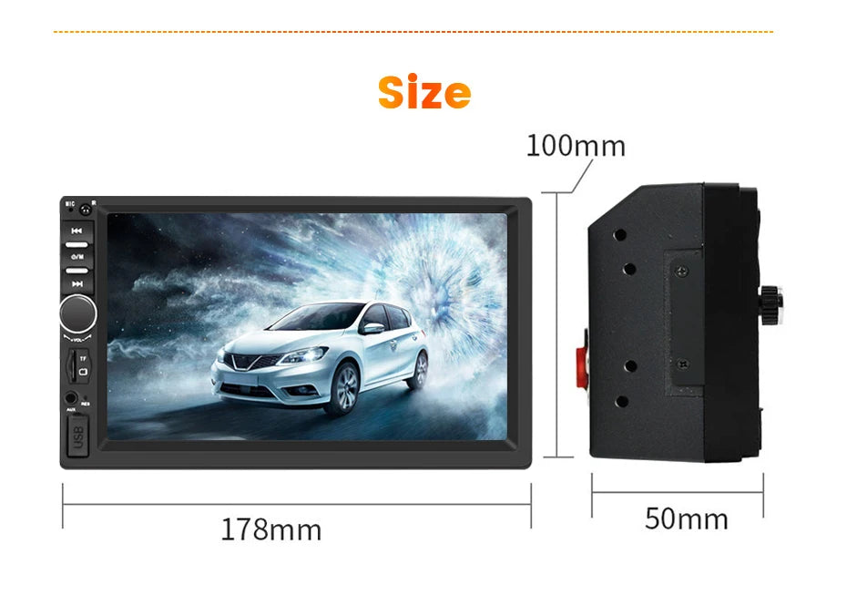 2DIN 7inch Touchscreen Car Radio With CarPlay Android Auto Rearview Camera Multimedia Video Player Supporting BT AUX FM/AM USB