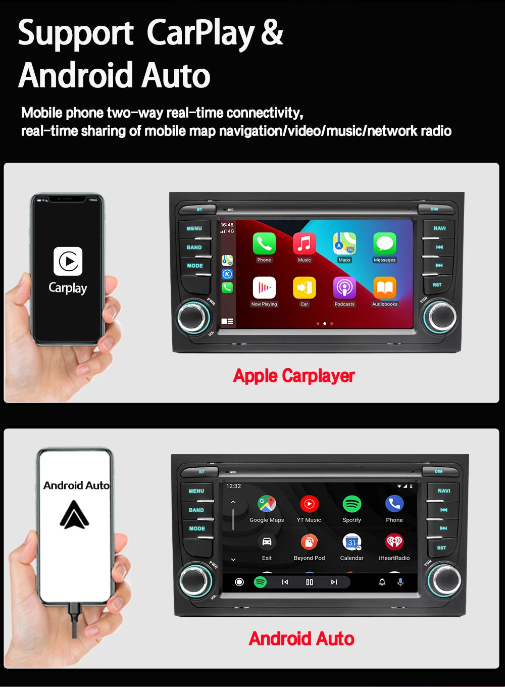 2 Din Carplay Android Auto Car Stereo multimedia Player For Audi A4 B6 2000-2006 S4 B7 RS4 Seat Exeo Autoradio GPS Navi 7862