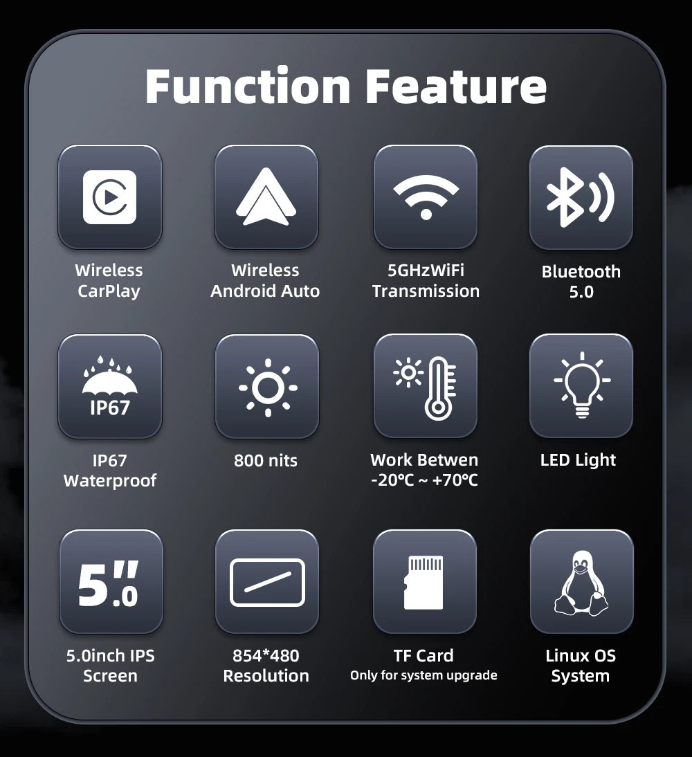 EKIY 5.0 inch Wireless CarPlay Moto Android Auto Portable Digital Motorcycle Dashboard GPS Motorcycle Navigation Display Screen