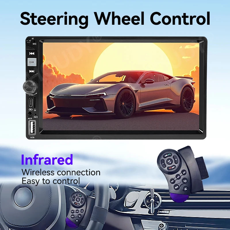 AHOUDY Car Radio 2 Din Wireless Carplay Android Auto 7-Inch HD Touch Screen MP5 Player Mirrorlink 12-LED Reversing Camera BT