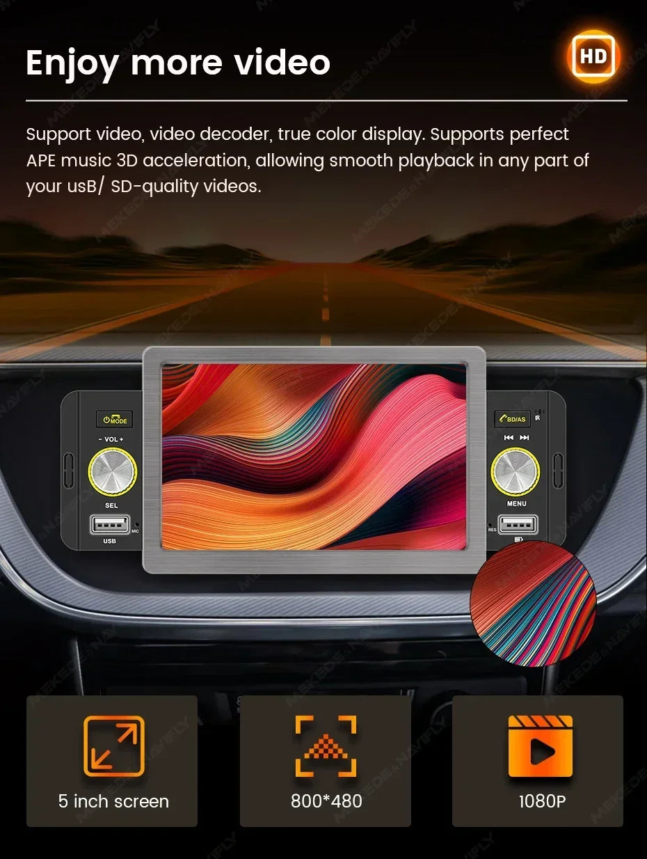 1din Car Play Android Auto Radio Multimedia Video Player 5inch Touch Screen Automotive Intelligent System Rear View Camera Input