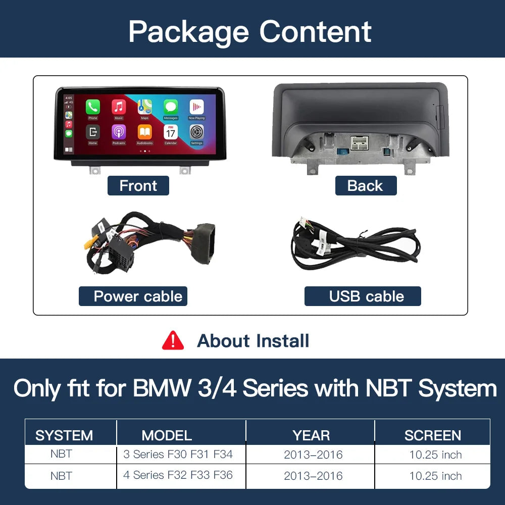 Wireless Carplay Android Auto Car monitor Multimedia for BMW1 2 3 4 5 Series F10/F11/F20/F21/F30/F31/F32/F33/F34/F36 NBT System