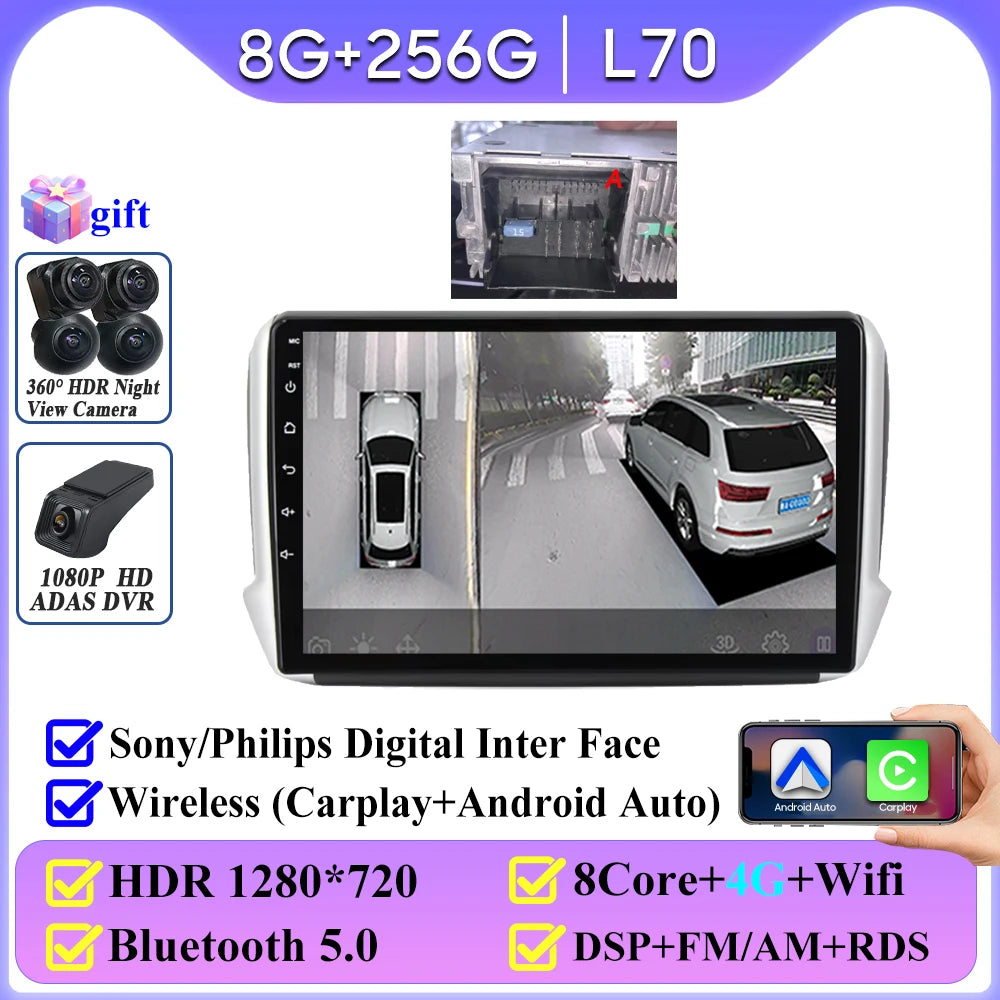 No 2din Android 16 For Peugeot 2008 208 Series 2012 - 2018 Carplay Car Radio Multimedia Player Stereo Video GPS Autoradio DVD 2k