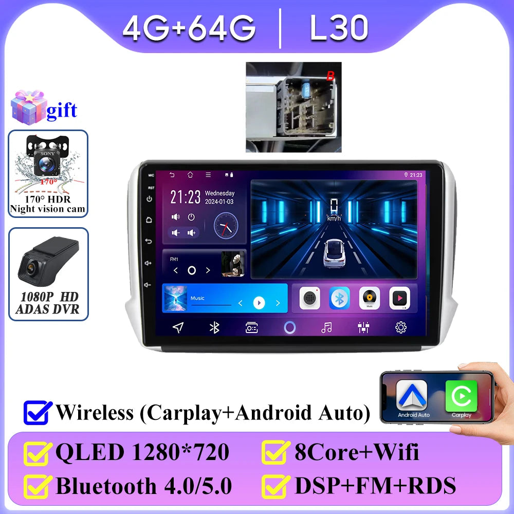 No 2din Android 16 For Peugeot 2008 208 Series 2012 - 2018 Carplay Car Radio Multimedia Player Stereo Video GPS Autoradio DVD 2k
