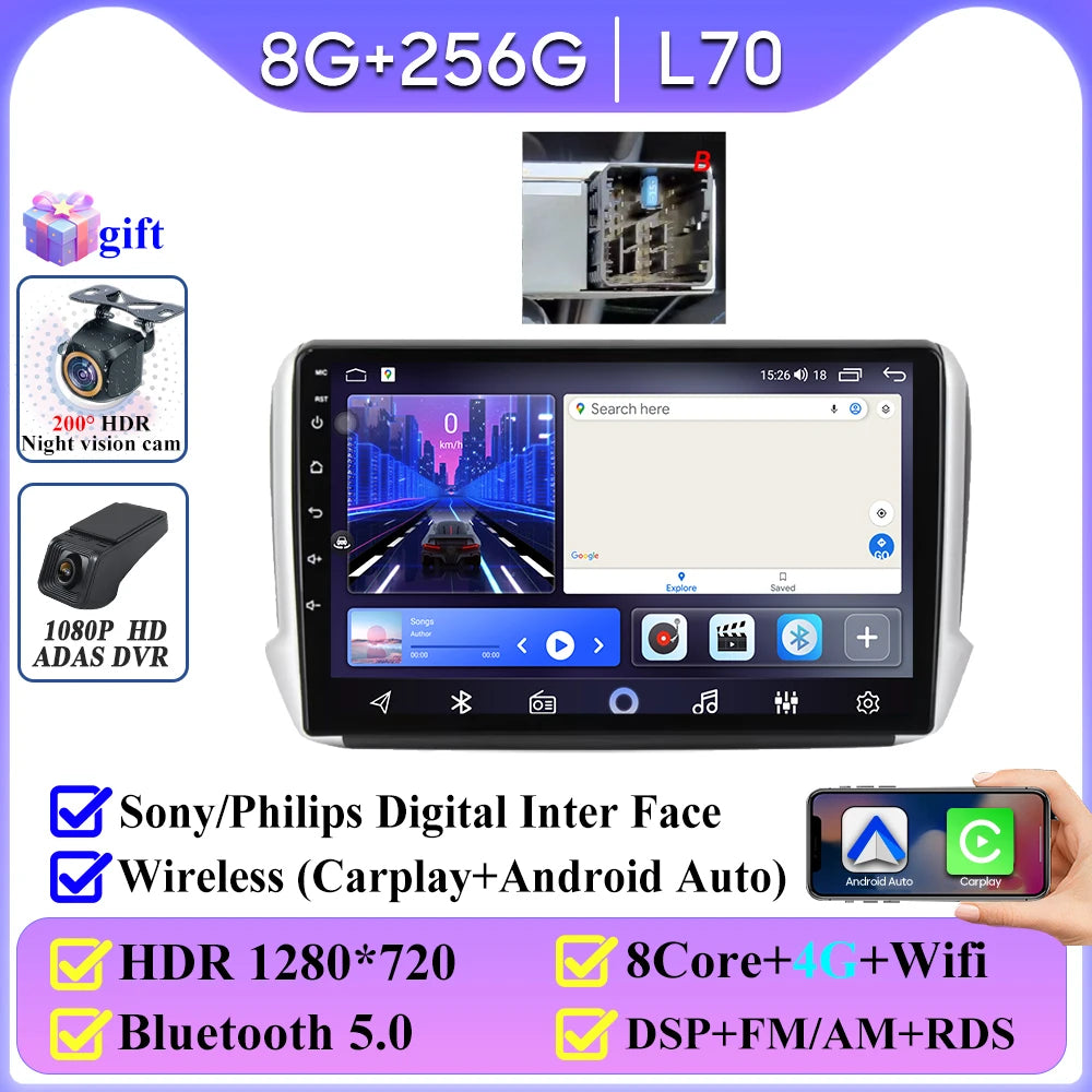No 2din Android 16 For Peugeot 2008 208 Series 2012 - 2018 Carplay Car Radio Multimedia Player Stereo Video GPS Autoradio DVD 2k