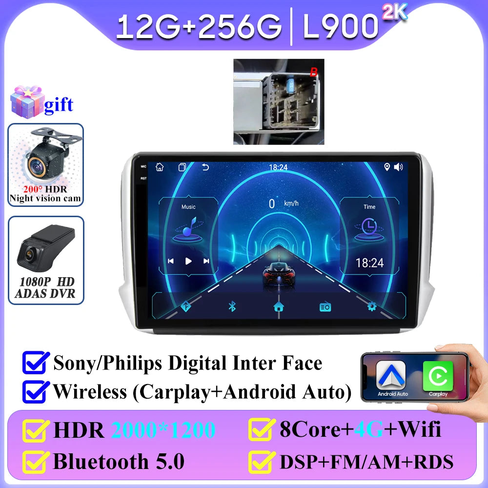 No 2din Android 16 For Peugeot 2008 208 Series 2012 - 2018 Carplay Car Radio Multimedia Player Stereo Video GPS Autoradio DVD 2k