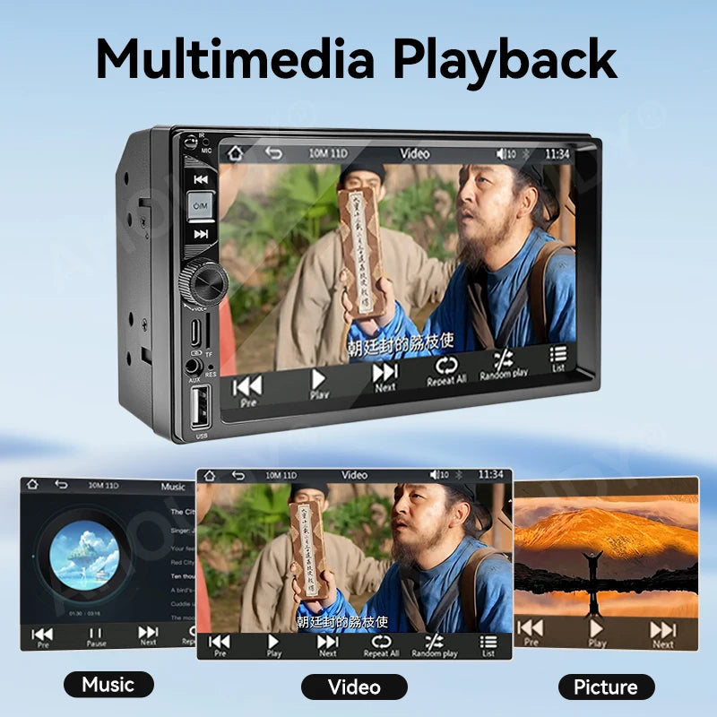 AHOUDY Car Radio 2 Din Wireless Carplay Android Auto 7-Inch HD Touch Screen MP5 Player Mirrorlink 12-LED Reversing Camera BT