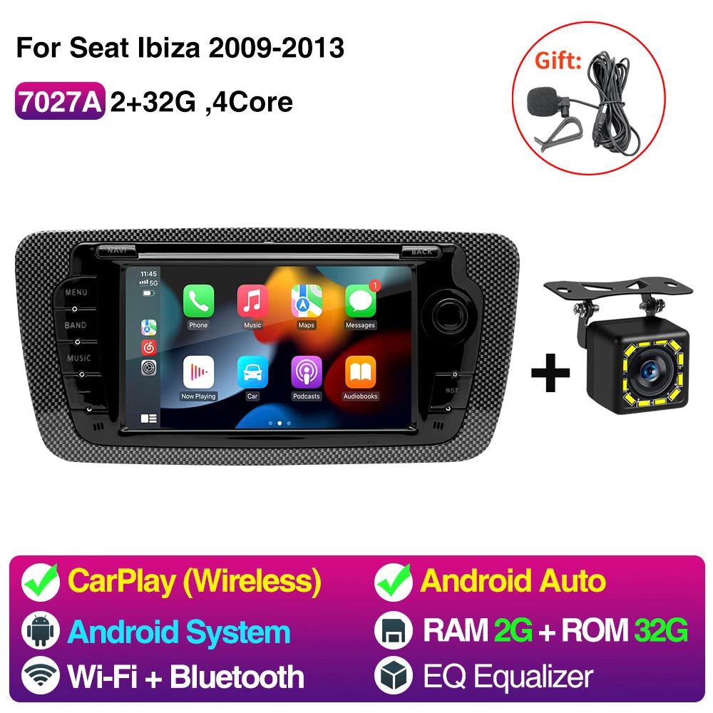 2 Din Car Radio for Seat Ibiza 2009-2013 Audio Multimedia Player CarPlay Android Auto GPS Bluetooth WIFI FM RDS Autoradio