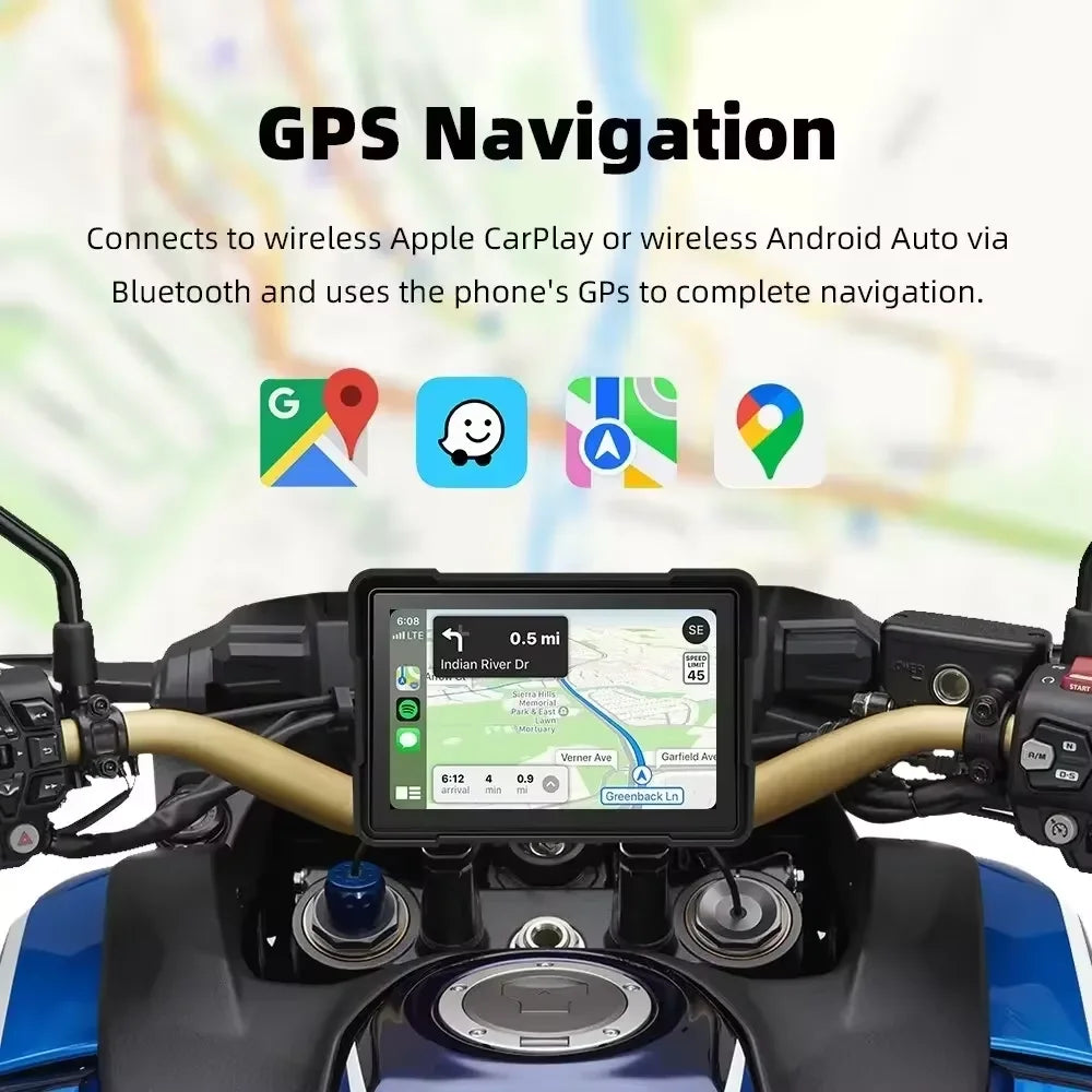 Wireless CarPlay Moto 5 inch Portable Digital Motorcycle Dashboard GPS Navigation Display Screen Android Auto Monitor