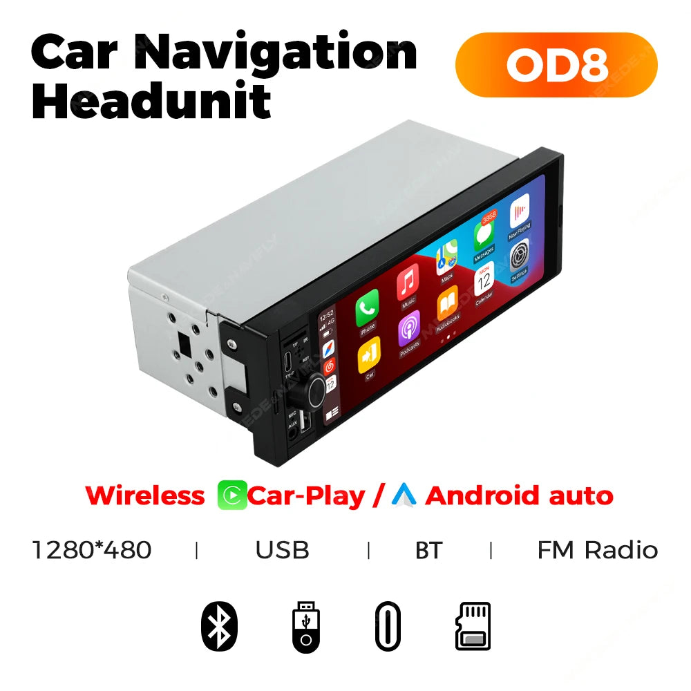 1Din Wireless CarPlay Android AUTO HD touch screen Universal 6.86'' Car Radio FM Stereo MP5 multimedia player BT TF port Camera