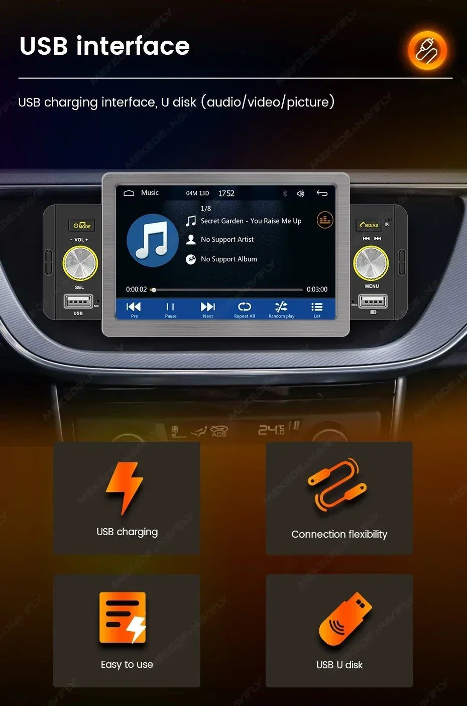 1din Car Play Android Auto Radio Multimedia Video Player 5inch Touch Screen Automotive Intelligent System Rear View Camera Input