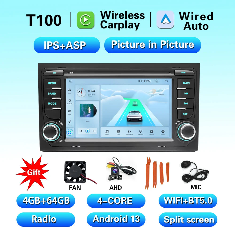 2 Din Carplay Android Auto Car Stereo multimedia Player For Audi A4 B6 2000-2006 S4 B7 RS4 Seat Exeo Autoradio GPS Navi 7862