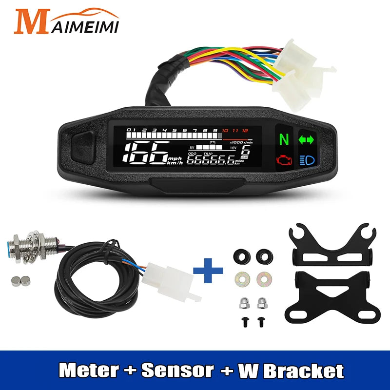 Universal Digital Motorcycle Speedometer Moto Meter Digital Tachometer Odometer Instrument Sensor Speed Gauge Tacho RPM Meter