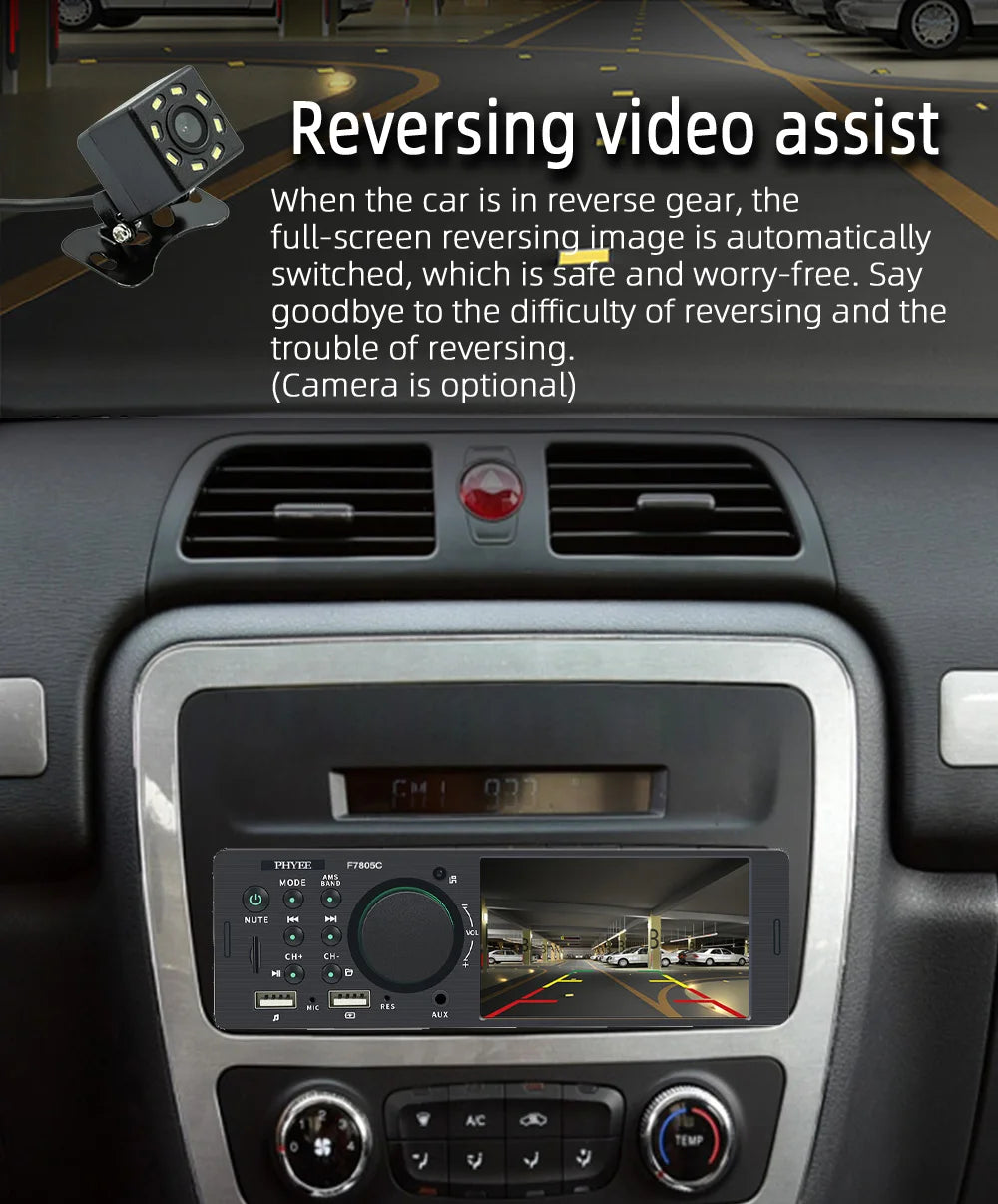 1 Din 4" CarPlay Car Radio, Bluetooth, Android-Auto, MP5 Player, Handfree A2DP, USB TF Aux Stereo, Multimedia Head Unit F7805C