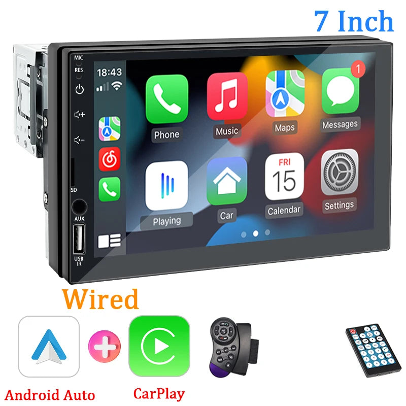 Carplay Car Radio 1 Din Android Auto Multimedia Player HD 7‘’ Touch Screen FM AUX Input Bluetooth MirrorLink Universal Autoradio