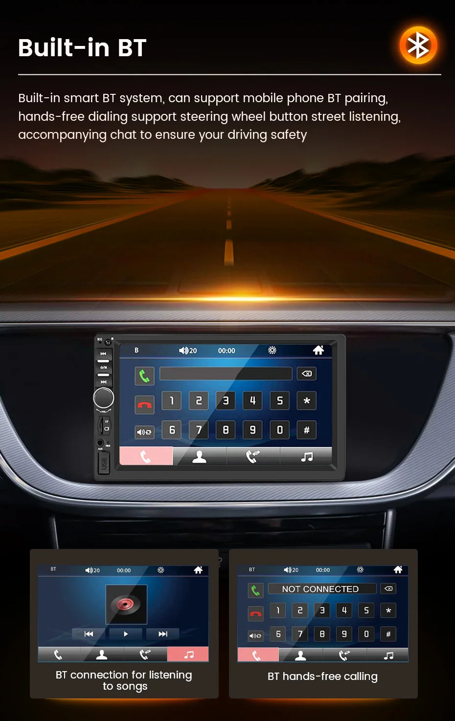 2DIN 7inch Touchscreen Car Radio With CarPlay Android Auto Rearview Camera Multimedia Video Player Supporting BT AUX FM/AM USB