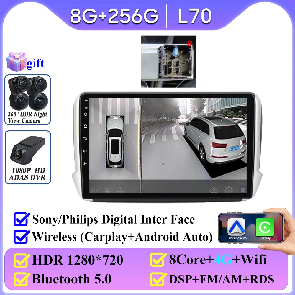 No 2din Android 16 For Peugeot 2008 208 Series 2012 - 2018 Carplay Car Radio Multimedia Player Stereo Video GPS Autoradio DVD 2k