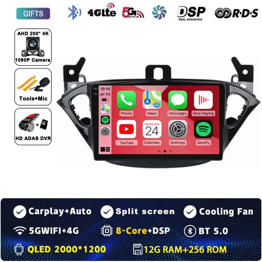 Carplay 2 Din Android 15 Car Radio Audio Multimedia For Opel Corsa E 2014 2015 - 2019 GPS Navigation Auto Stereo Monitor BT WIFI