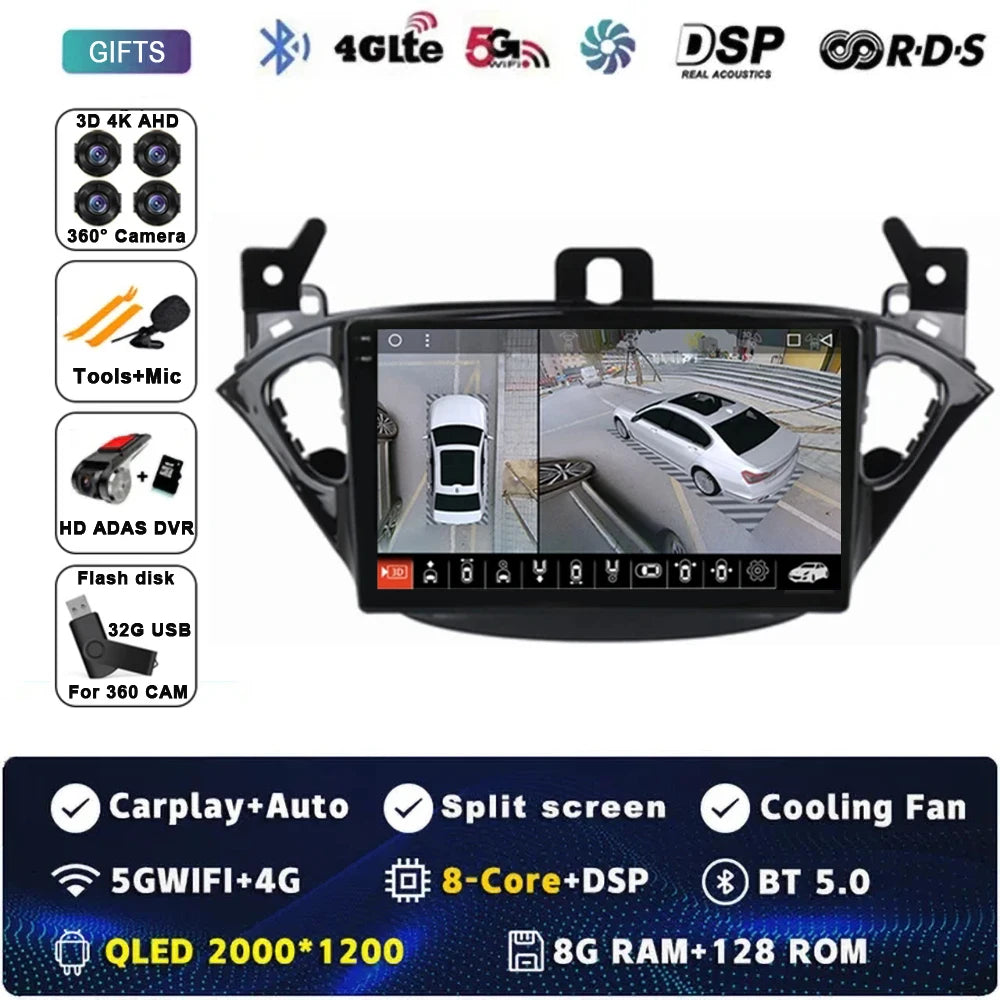 Carplay 2 Din Android 15 Car Radio Audio Multimedia For Opel Corsa E 2014 2015 - 2019 GPS Navigation Auto Stereo Monitor BT WIFI