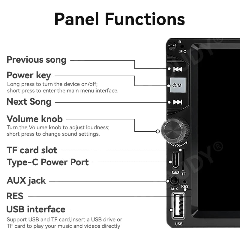 AHOUDY Car Radio 2 Din Wireless Carplay Android Auto 7-Inch HD Touch Screen MP5 Player Mirrorlink 12-LED Reversing Camera BT