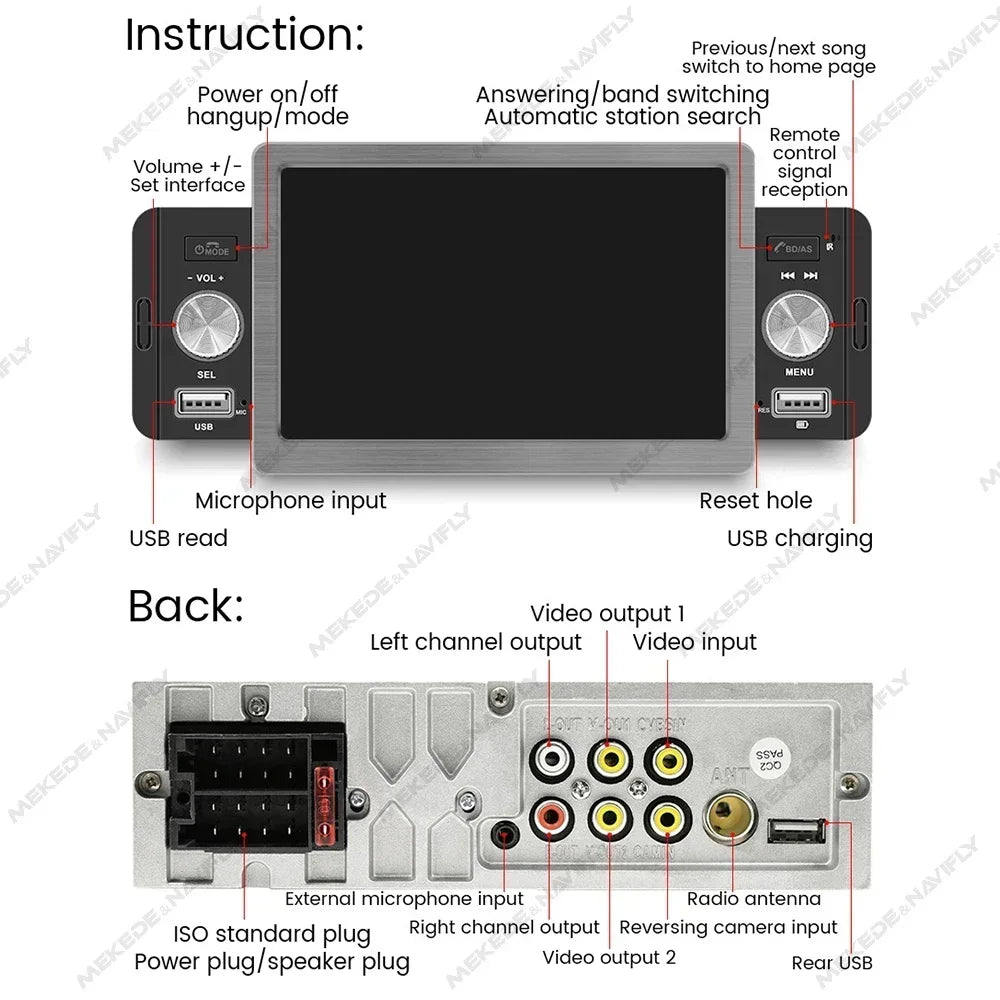 1din Car Play Android Auto Radio Multimedia Video Player 5inch Touch Screen Automotive Intelligent System Rear View Camera Input