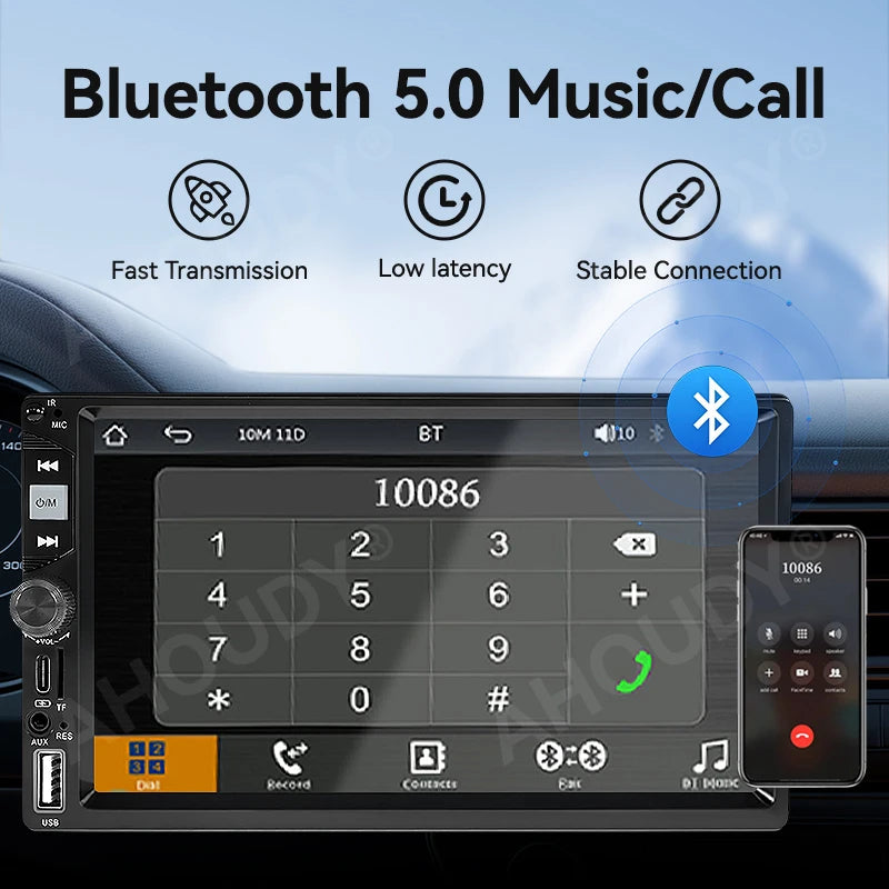 AHOUDY Car Radio 2 Din Wireless Carplay Android Auto 7-Inch HD Touch Screen MP5 Player Mirrorlink 12-LED Reversing Camera BT