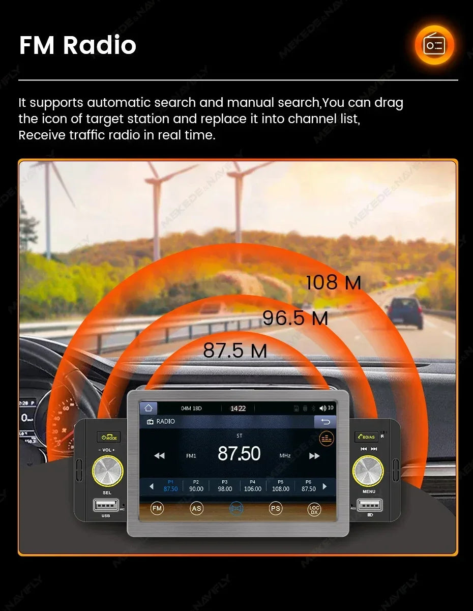 1din Car Play Android Auto Radio Multimedia Video Player 5inch Touch Screen Automotive Intelligent System Rear View Camera Input